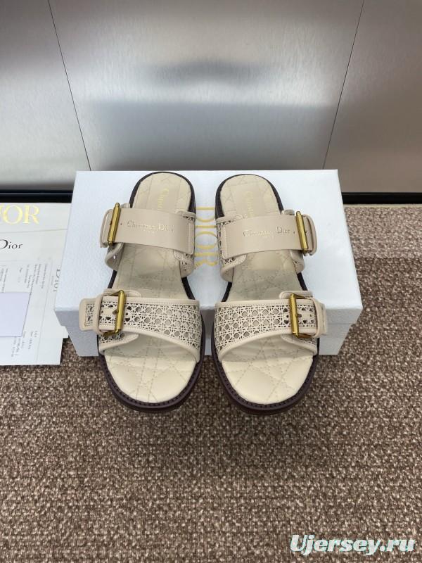 2025 Women Dior Beige Calfskin Leather Slippers KFY00300