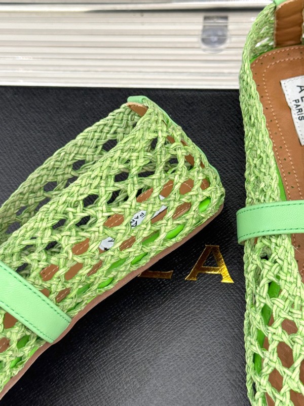 2025 Women AlAIA Green Leather Mesh Mary Jane