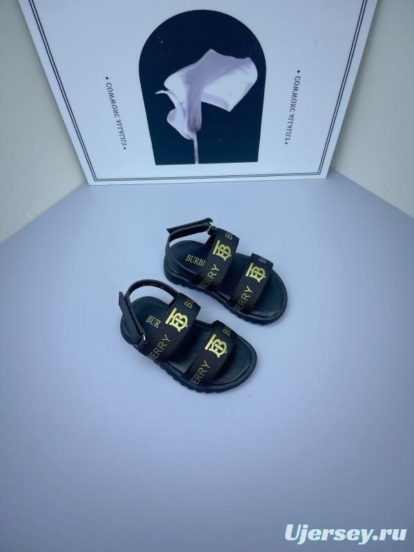 2025 Kids Burberry White Black Leather Sandals