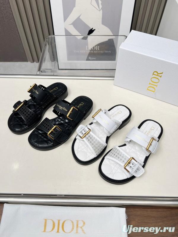2025 Women Dior Black Leather Slippers