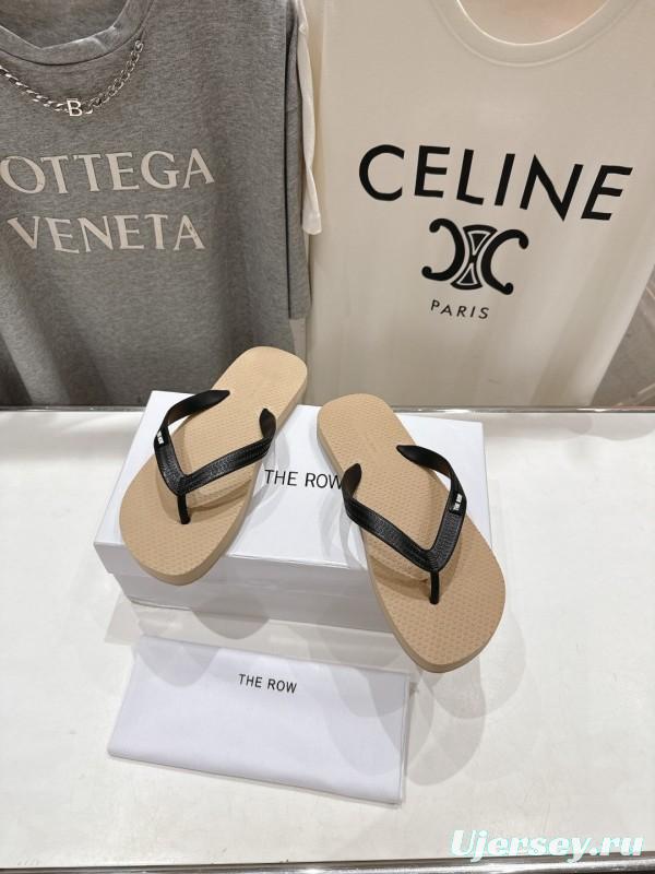 2025 Unisex The Row Beige And Black Leather Casual Flip-Flops Handmade KFY00160