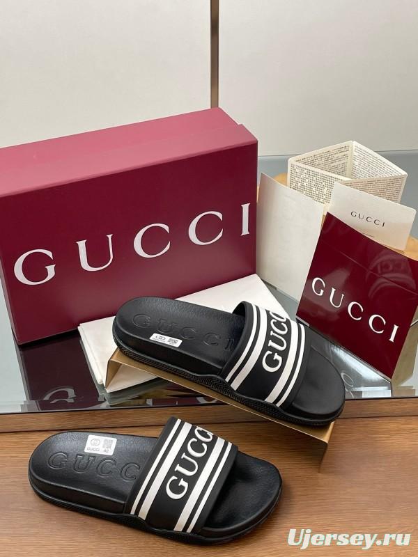 2025 Gucci Black White Rubber Slippers LY00175