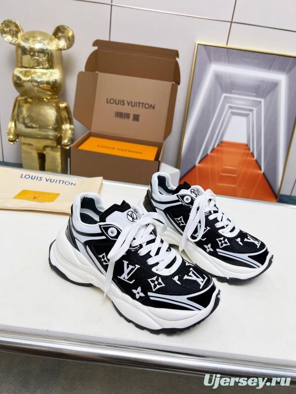 2025 Unisex Louis Vuitton Black White Fabric Leather Sneakers LY00340(F)/LY00341(M)