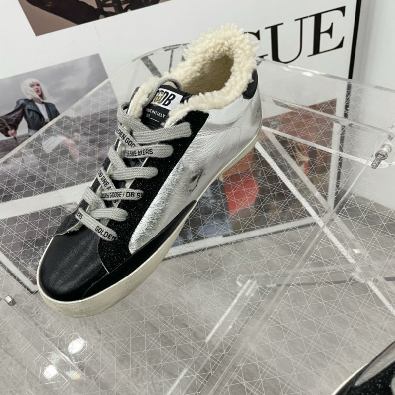 2025 Women GGDB Silver Black Leather Shearling Sneaker