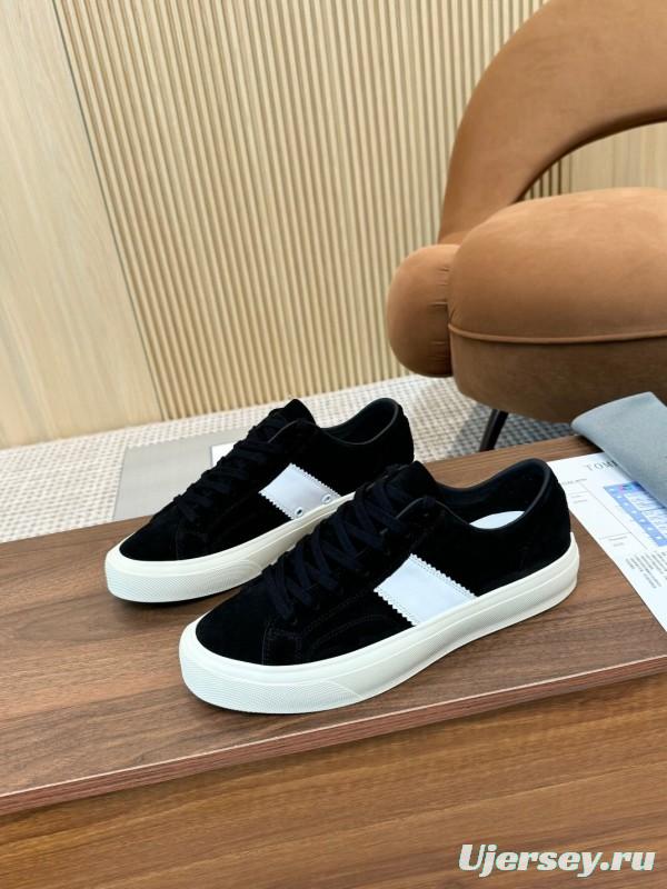 2025 Unisex TOM FORD Black White Suede Leather Sneakers