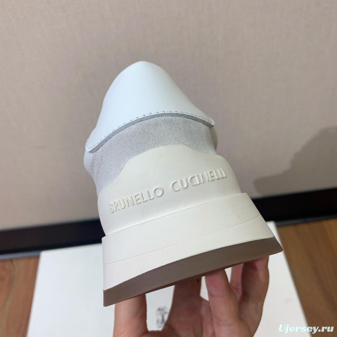 2025 Unisex Brunello Cucinelli White Grey Leather Suede Sneakers LY