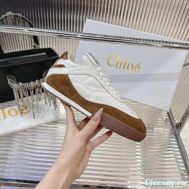 2025 Women Chloé White Brown Leather Suede Sneakers LY00300