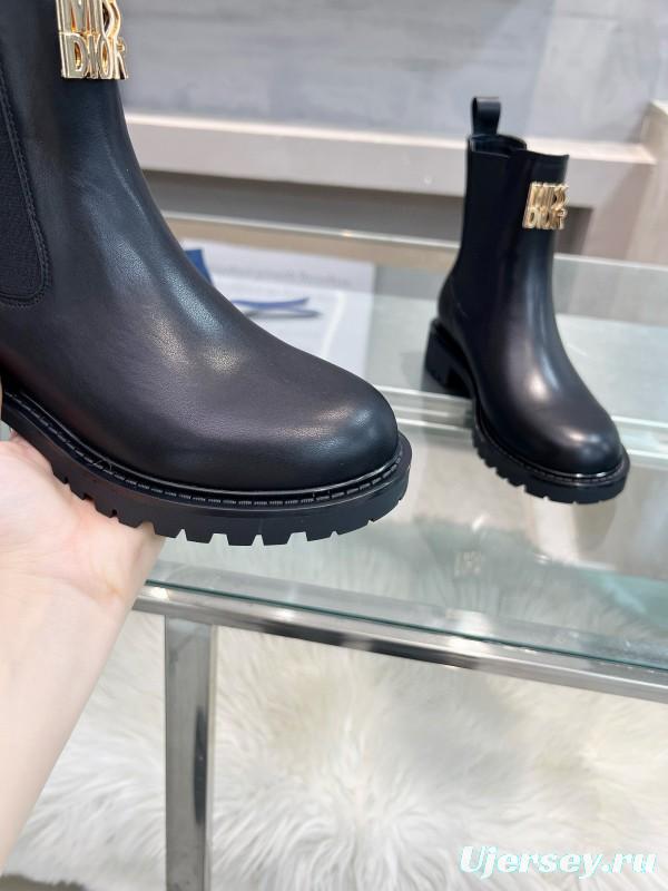 2024 Women Dior Black Leather Boots MJ00350