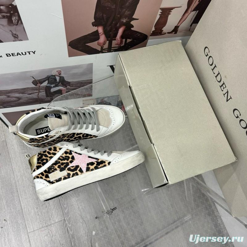 2024 Unisex GGDB Leopard White Pink Leather Suede High Top Sneakers MJ00300