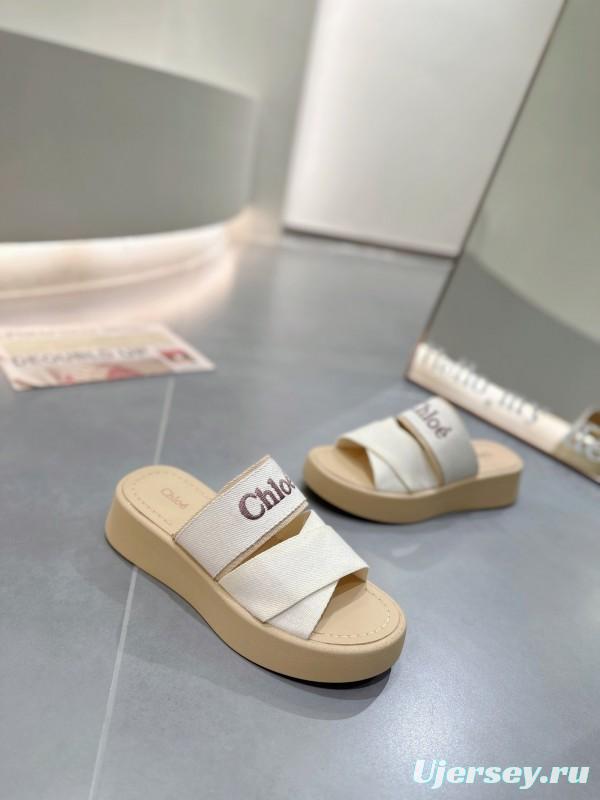 2025 Chloé White Canvas Slippers