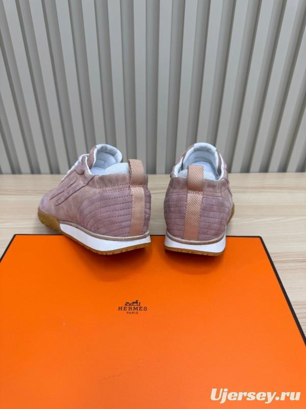 2025 Women Hermès Pink Suede Sneakers KFY00300