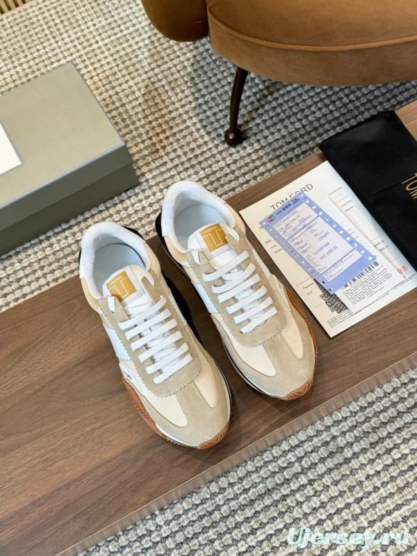 2025 Unisex TOM FORD Beige White Black Suede Leather Sneakers LY00360(F)/LY00370(M)