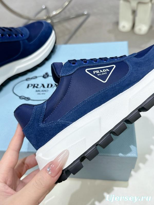 2025 Unisex Prada Blue Nylon Leather Sneakers KFY00310