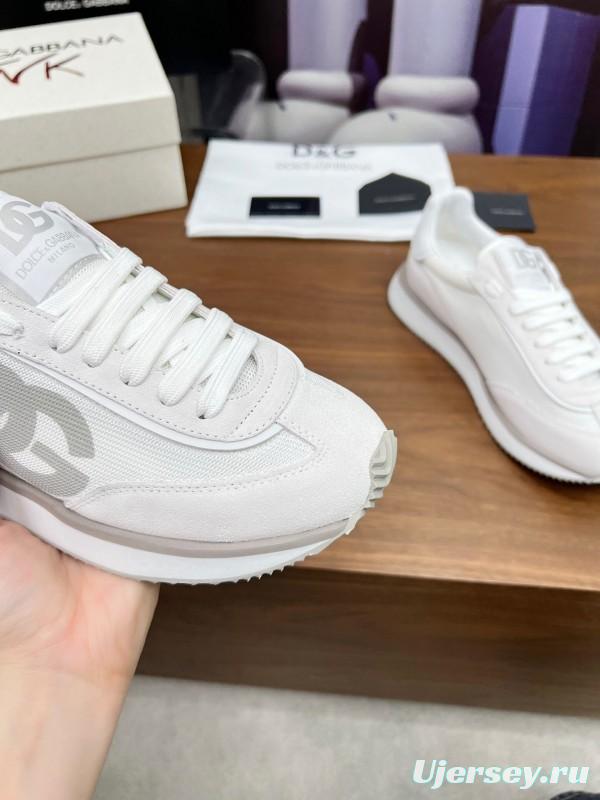 2025 Unisex Dolce & Gabbana White Mesh PU Sneakers LY00300