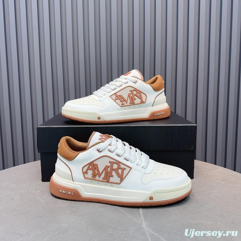 2025 Unisex Amiri White Brown Leather Sneakers MJ00360