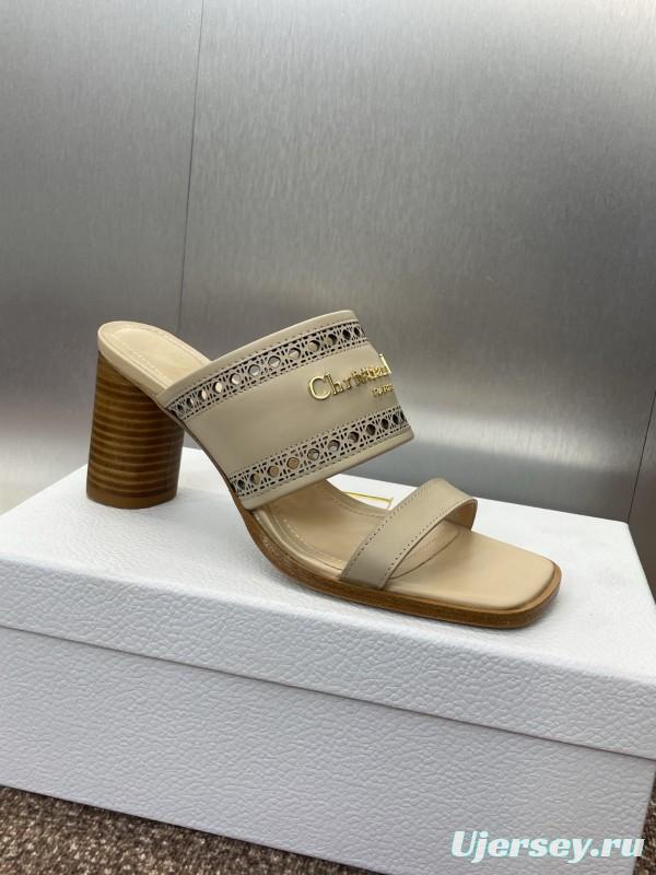 2025 Women Dior Beige Leather Slippers KFY00310