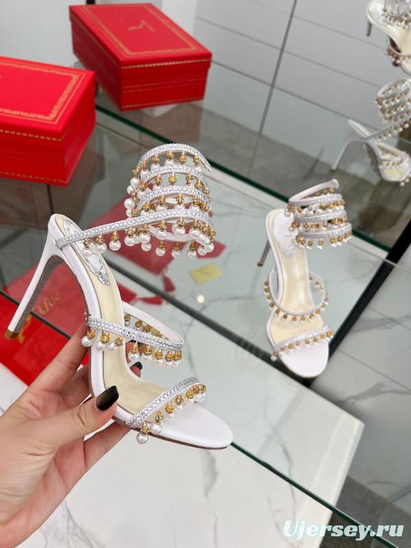 2025 Women RC White Crystal Pearl Leather High Heel Sandals LY00360