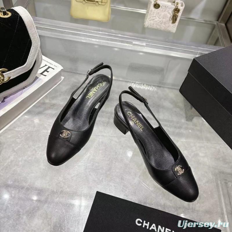 2025 Women Chanel Black Leather Slingback Pumps LY00300