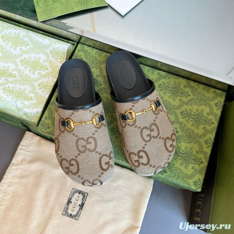2024 Slippers Gucci Brown Canvas Leather Slippers MJ00280