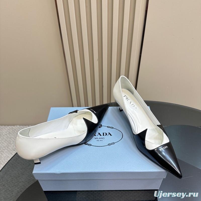 2025 Women Prada Black White Leather Heels KFY00310