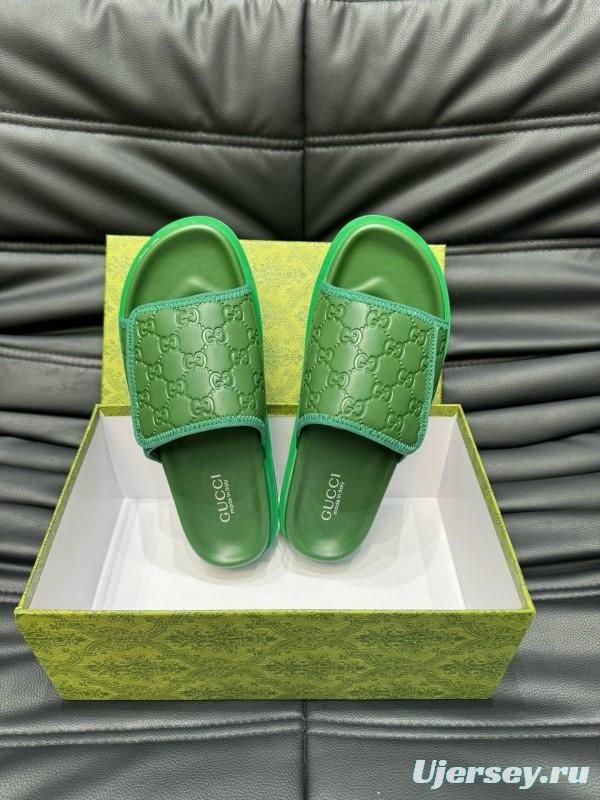 2024 Slippers Gucci Green Leather Slippers MJ00200