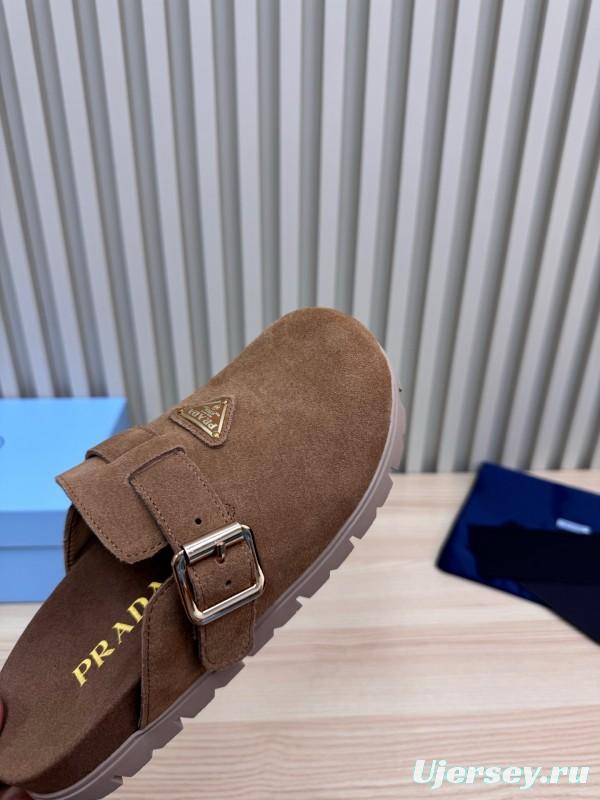 2025 Slippers Prada Brown Suede Slippers LY00280
