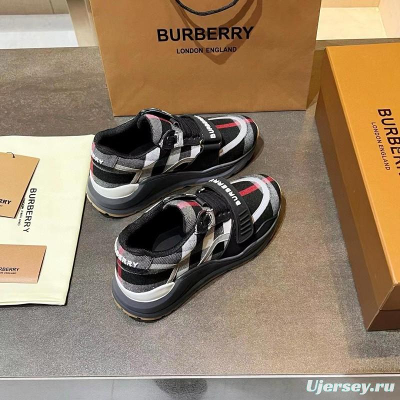 2025 Unisex Burberry Black White Suede Leather Mesh Sneakers Vintage Pattern MJ00360