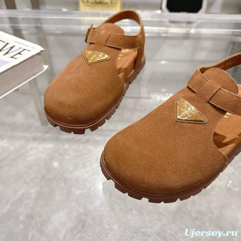 2025 Women Prada Brown Suede Sandals LY00270
