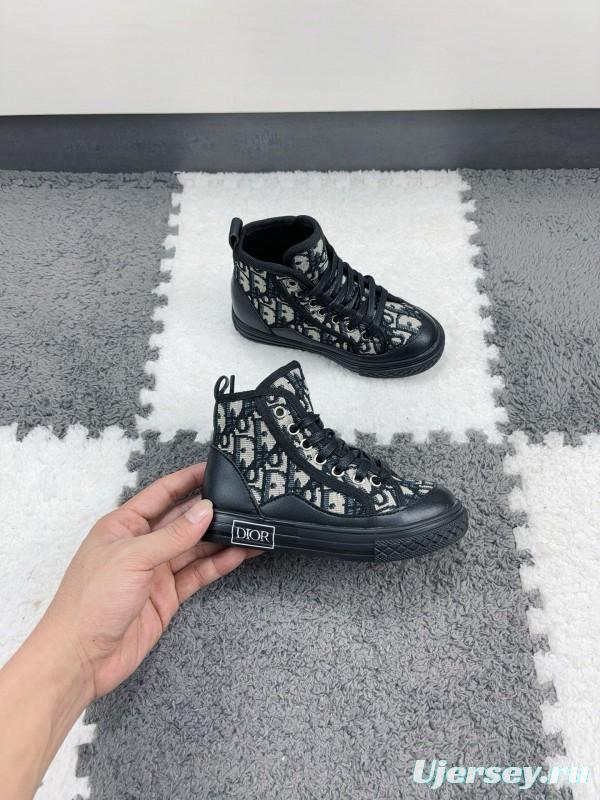 2024 Kids Dior Black White Canvas Sneakers
