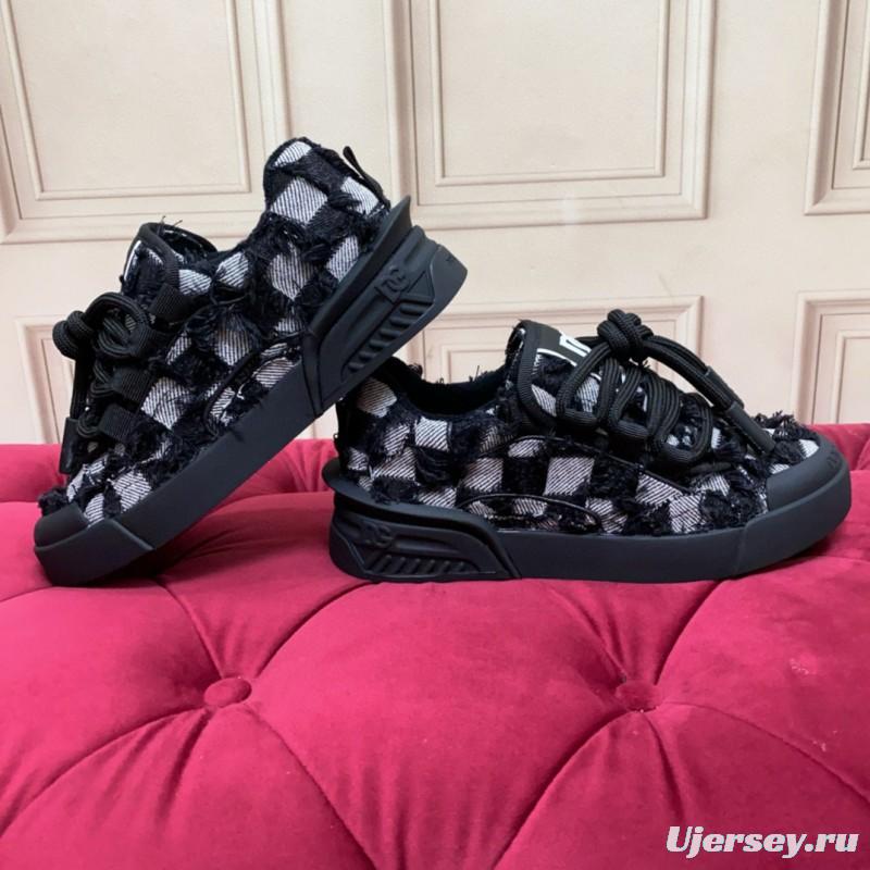 2024 Unisex Dolce & Gabbana Black White Wool Leather Sneakers MJ00340