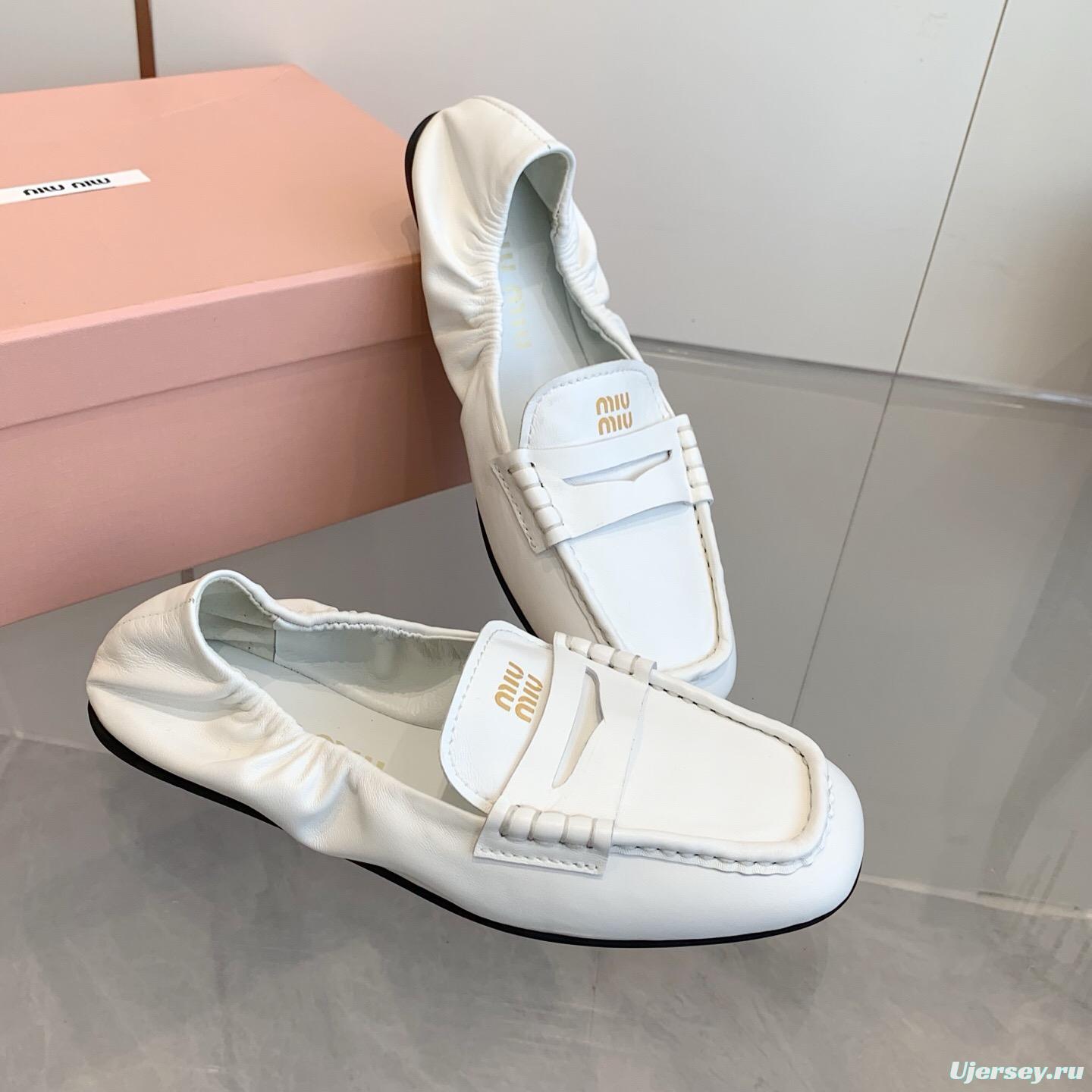 2025 Women Miu Miu White Leather Loafers