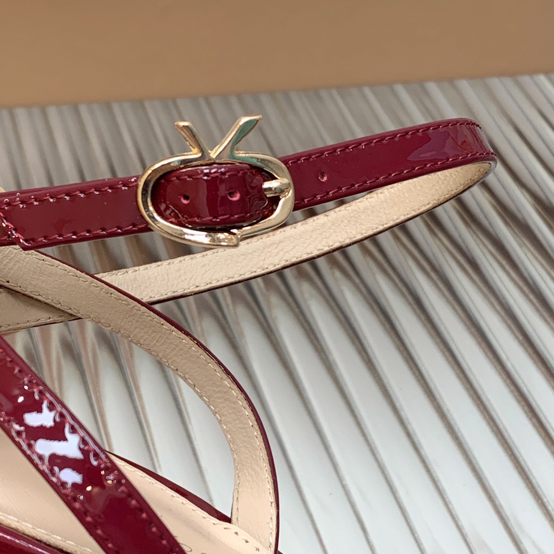 2025 Women Gianvito Rossi Burgundy Patent Leather Platform Sandals