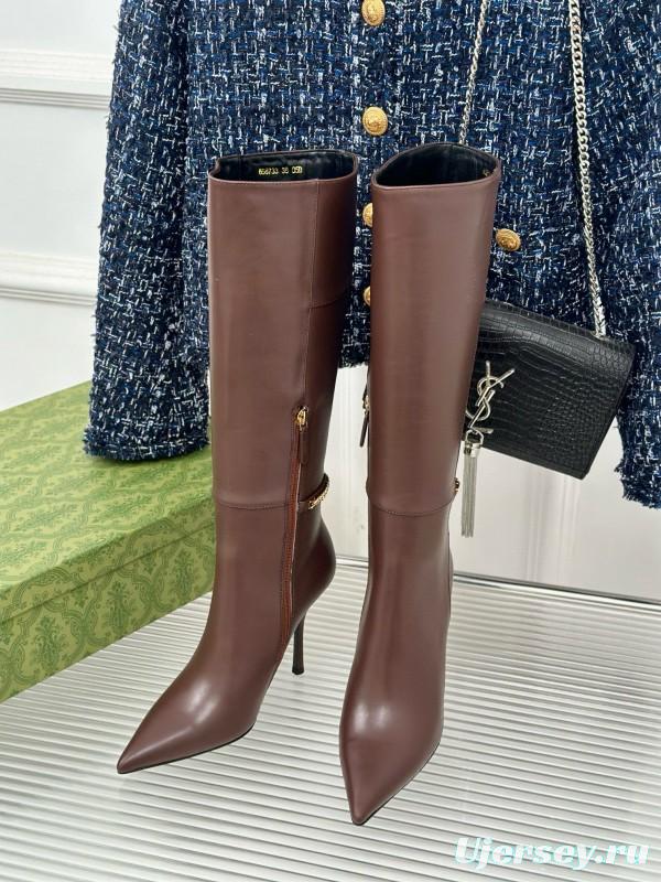 2024 Women Gucci brown leather boots chain MJ00550