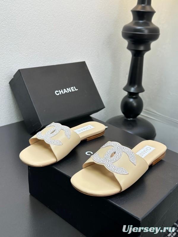 2025 Women CHANEL Beige Leather Slippers