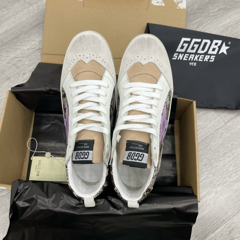 2024 Unisex GGDB White Purple Snake Leather High Top Sneakers MJ00300