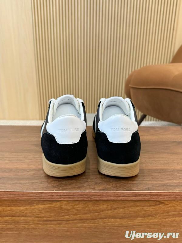 2025 Unisex TOM FORD Black White Leather Suede Sneakers Classic Contrasting LY00360