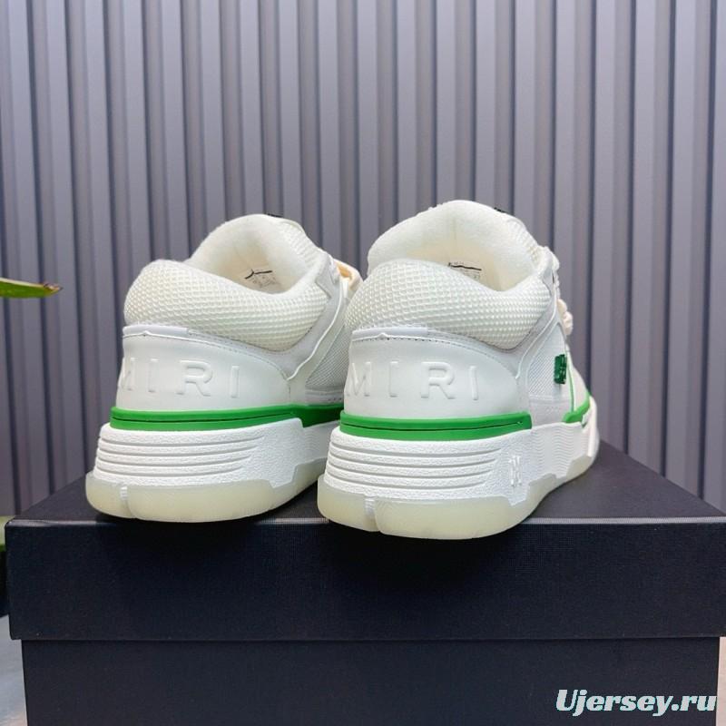 2024 Unisex Amiri White Green Leather Mesh Sneakers MJ00360