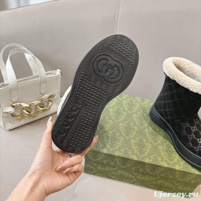 2024 Women Gucci Black Suede Wool Snow Boots MJ00350