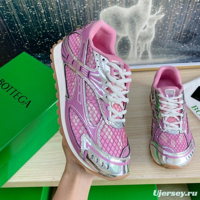 2025 Women BV Pink Silver Mesh Leather Running Sneakers