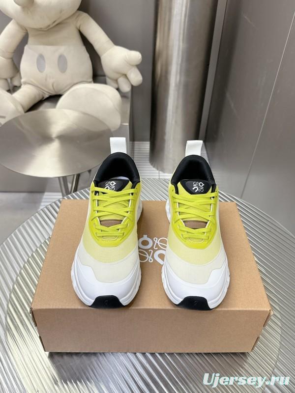 2025 Unisex Loewe Yellow White Black Mesh Leather Sneakers