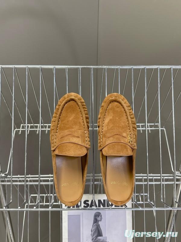 2025 Women Yves Saint Laurent Brown Suede Loafers KFY00330