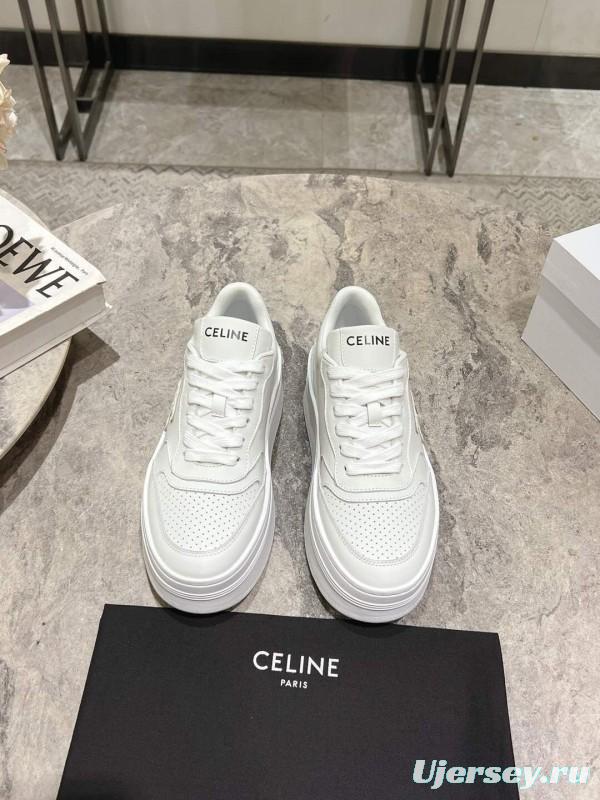 2025 Women Celine White Leather Platform Sneakers