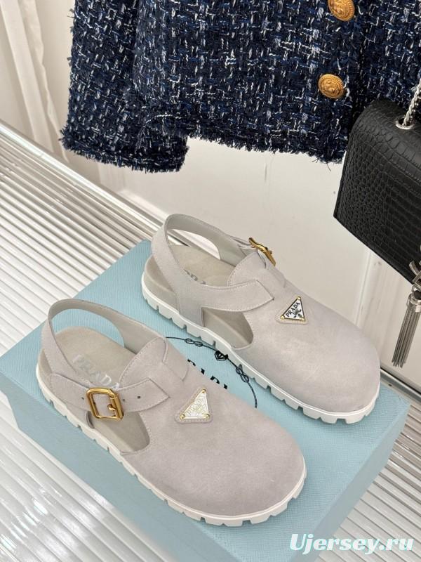 2025 Women Prada Grey Suede Casual Shoes