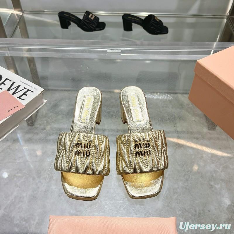 2025 Women Miumiu Gold Leather Sandals