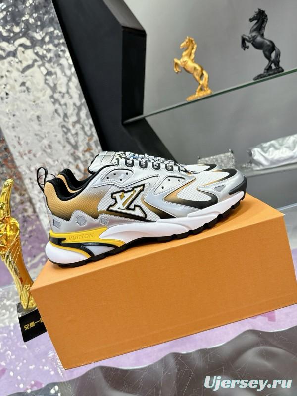 2025 Men Louis Vuitton Gradient Yellow White Leather Mesh Sneakers MJ00420