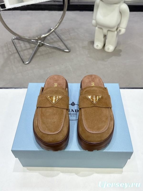 2025 Women Prada Brown Suede Loafers