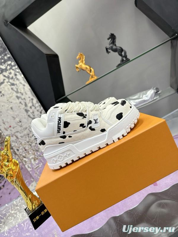 2024 Women Louis Vuitton White Black Leather Sneakers