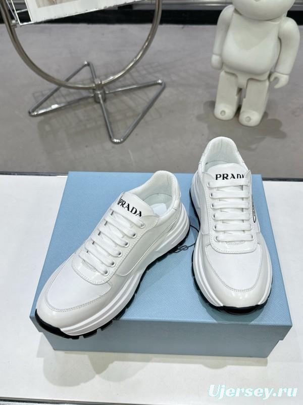 2025 Women Prada White Leather Sneakers