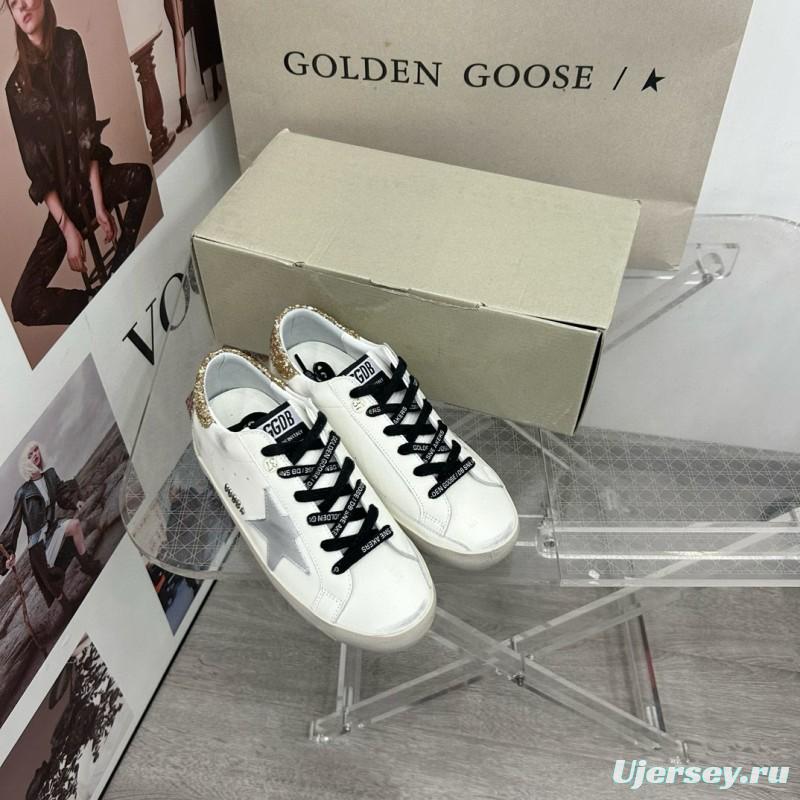 2025 Women GGDB White Silver Gold Leather Glitter Sneakers