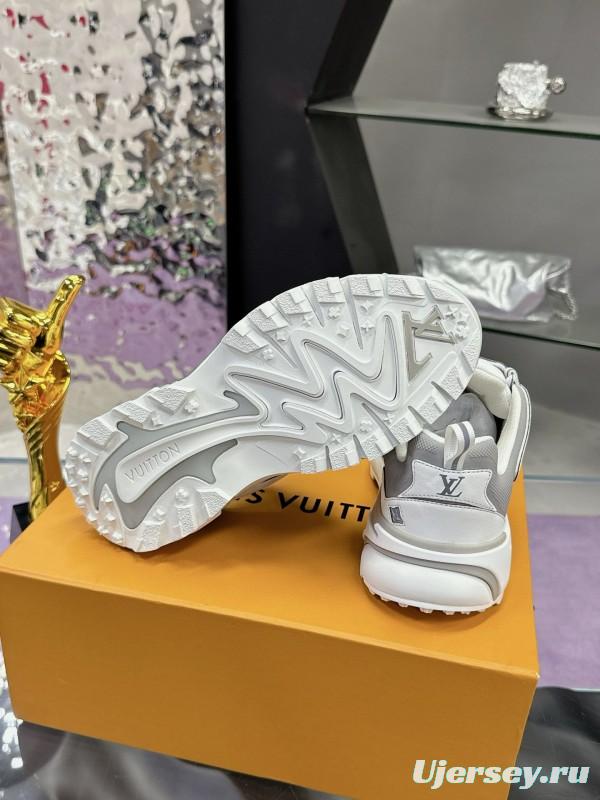 2025 Men Louis Vuitton White Grey Mesh Leather Sneakers MJ00420